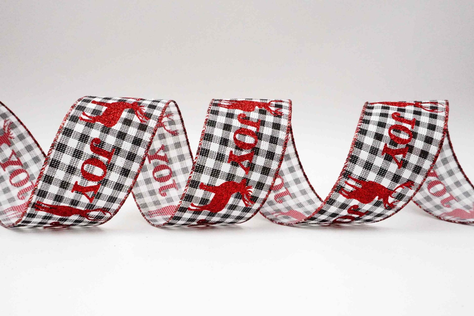 チェック柄&トナカイのレトロリボン